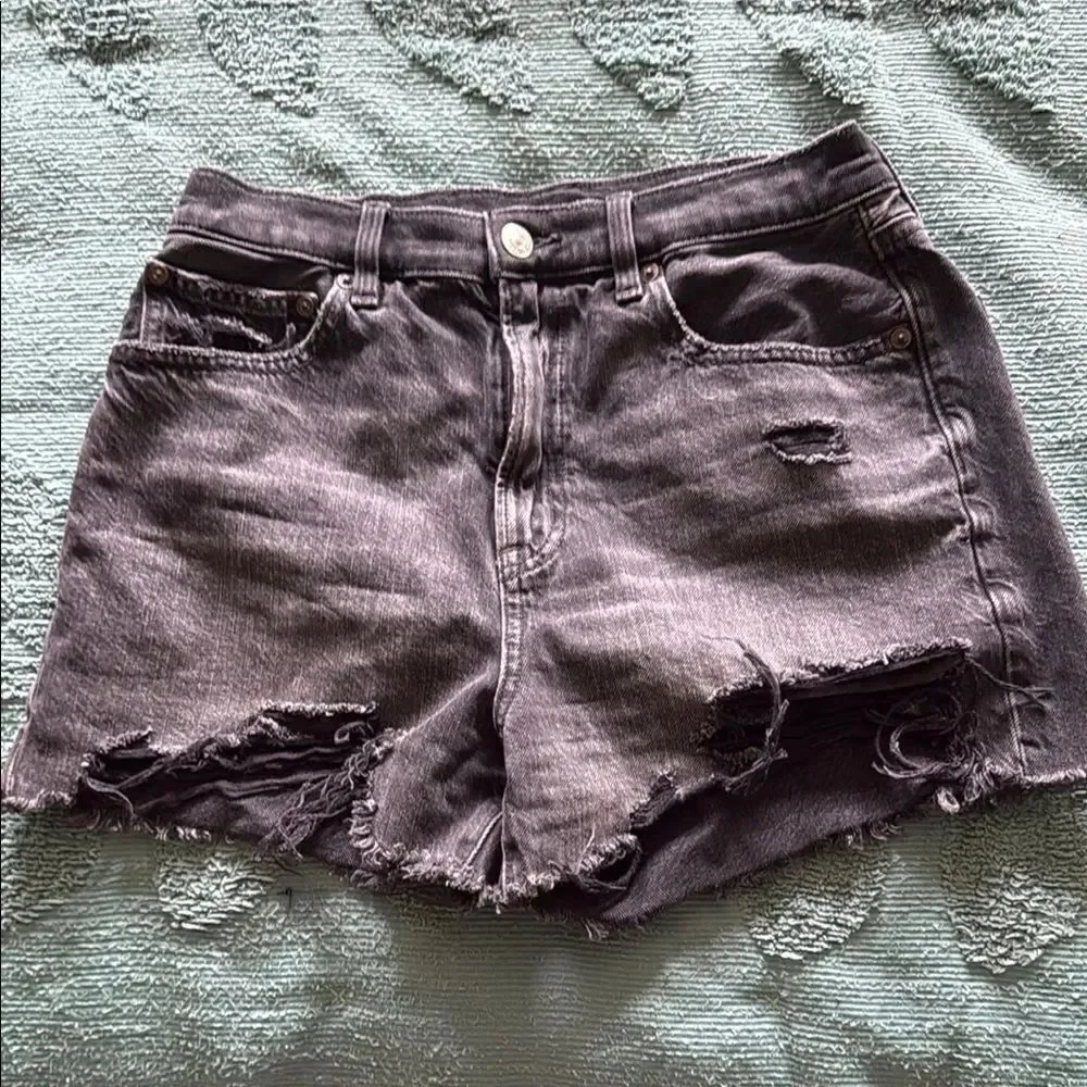 American Eagle Outfitters Black Faded Distressed Stretch Jean Shorts Size 4